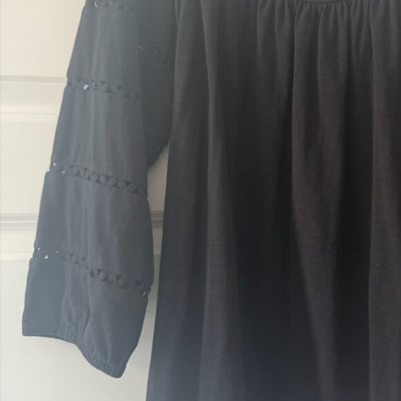 Talbots Black Peasant Blouse Large 3/4 Sleeve Boho Tiered Cutout Top - Picture 4 of 5